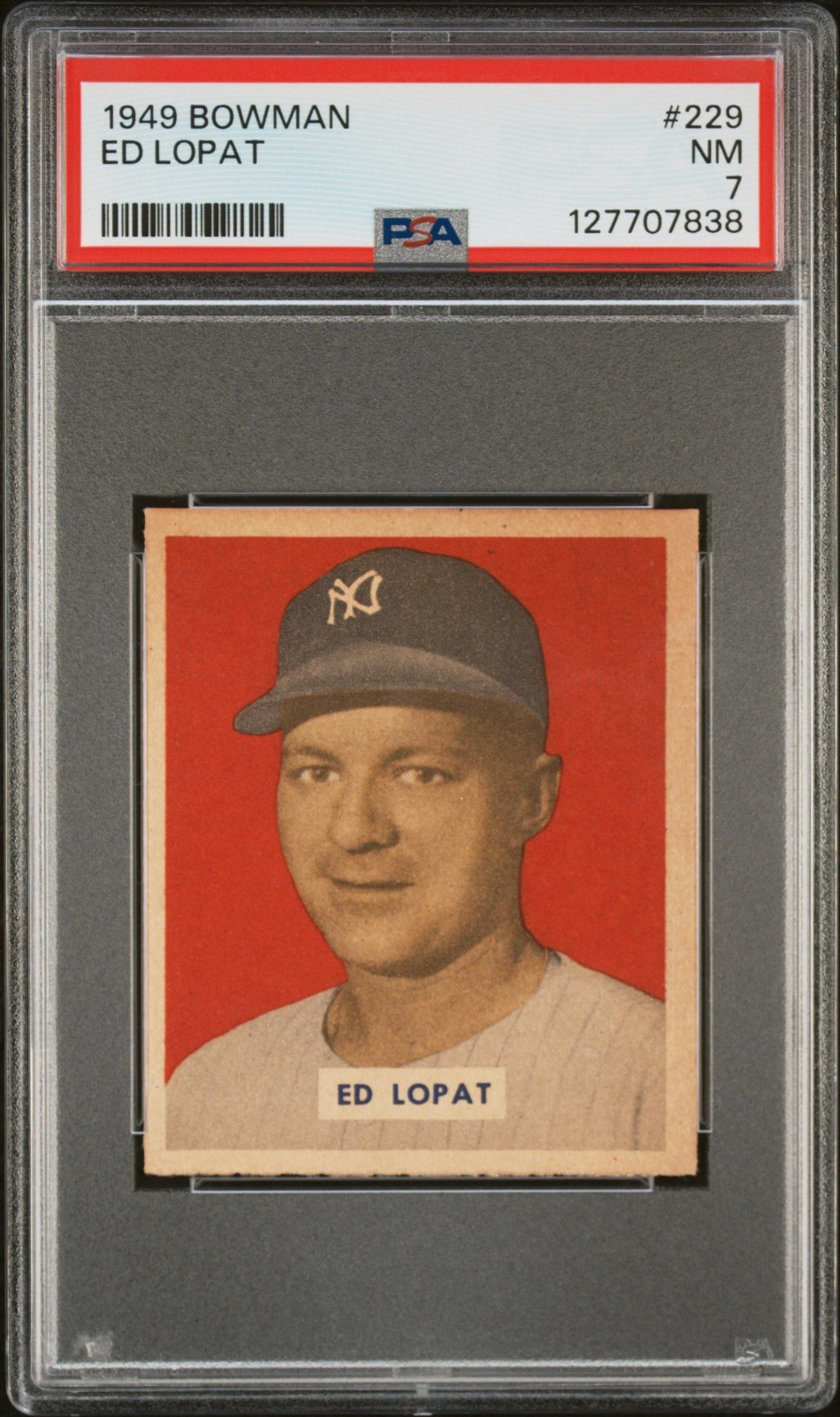 1949 BOWMAN ED LOPAT #229 PSA 7 NEAR MINT HIGH NUMBER ROOKIE (RECENTLY GRADED)
