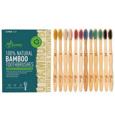 12 Pack Bamboo Toothbrush - 100 Natural Vegan Biodegradable Organic Wooden T...
