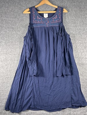 Knox Rose Cold Shoulder Dress Womens XL Blue Embroidered Boho Lined Festival