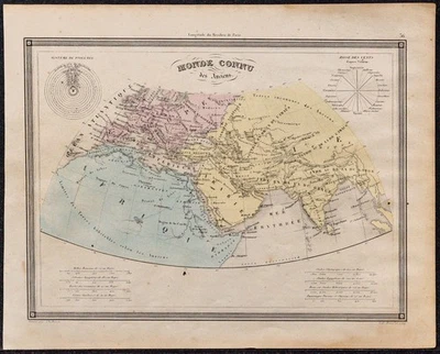 1860ca - Carte du Monde géographique ancienne connu des Anciens - Gravure - Photo 1/4