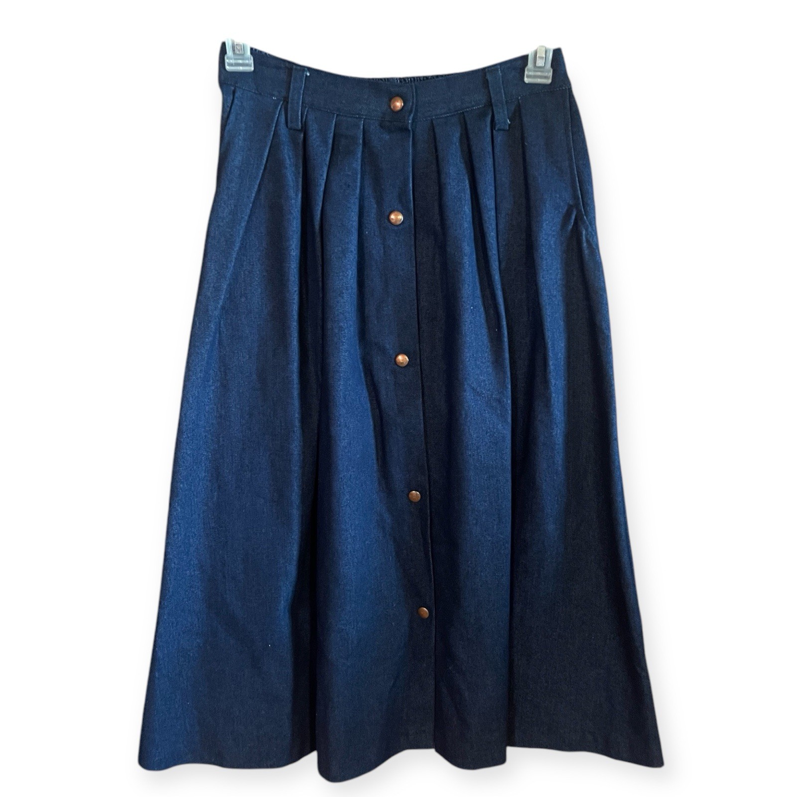 Handmade Dark Blue Pull Button Down Denim Midi Sk… - image 1