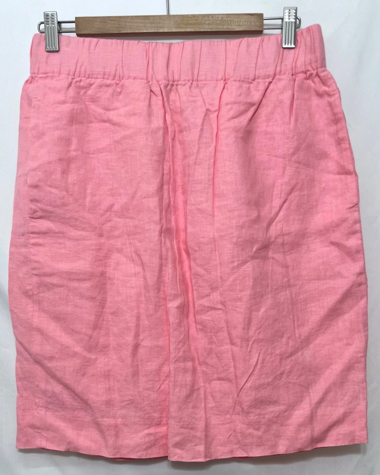 260184 Womens S J.CREW J3480 Beauchamp Pink Linen Pull On Pencil Skirt NWT