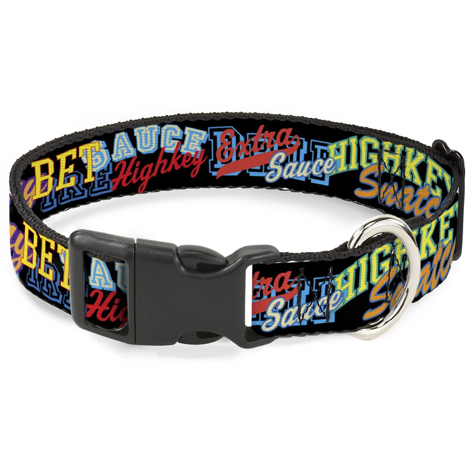 Plastic Clip Collar Slang Verbiage Stacked Black/Multi Color Large 15-24"