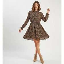 Hayden Dress Womens L Dark Ditsy Floral Cottagecore Party Boho Chiffon Dressy