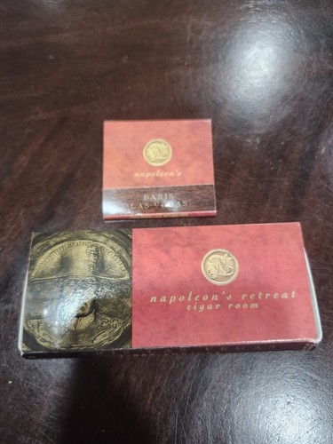 2 Vintage Paris Las Vegas Matchbox & book from "napoleon's retreat cigar room"