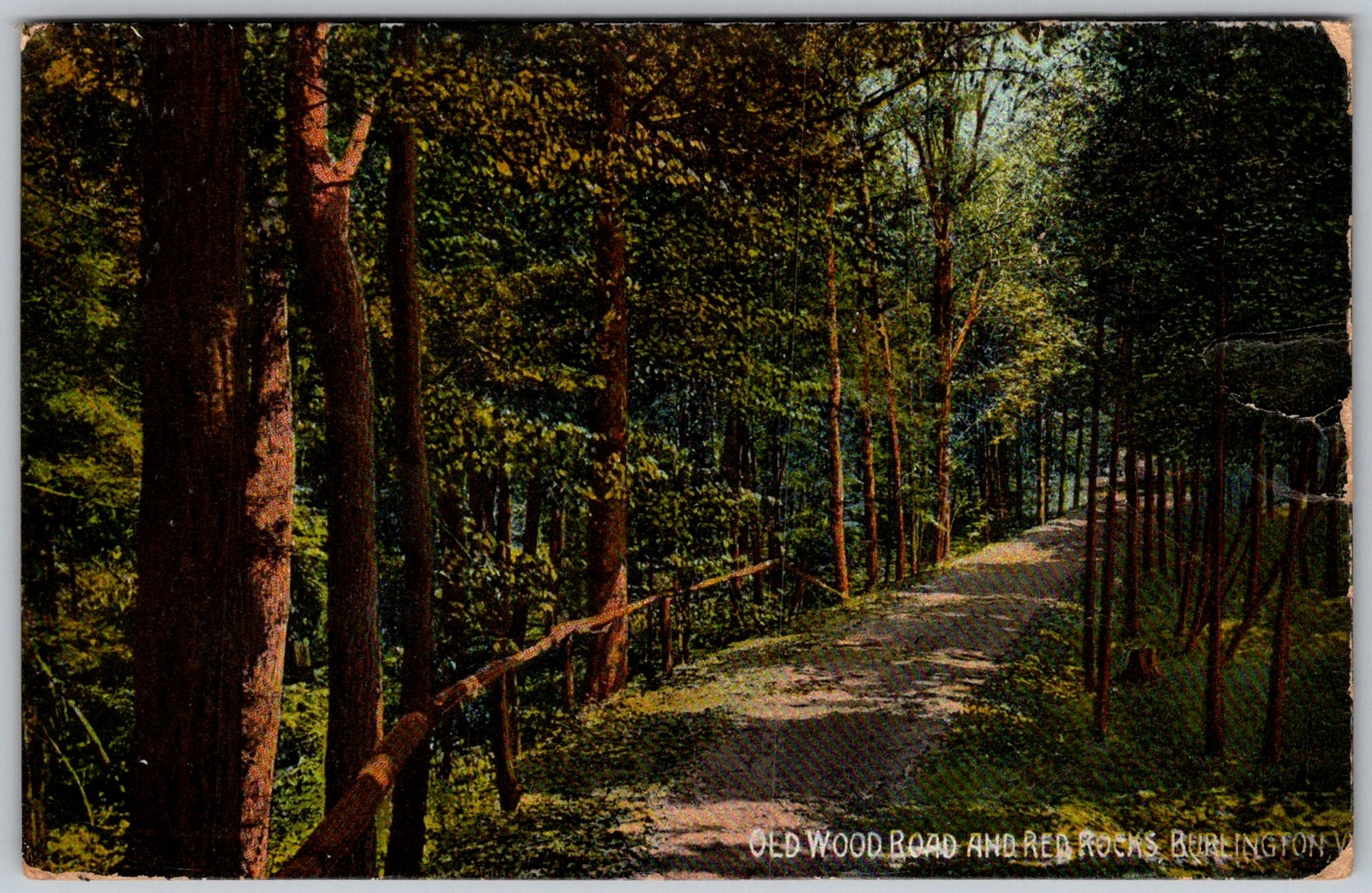 Antique Postcard Old Wood Road Red Burlington, VT 1910s