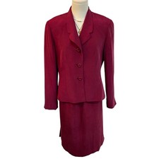 Vintage Silk Skirt Suit Set Morgan Taylor Jacket Burgundy Office Power Suit 10P