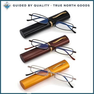3 Pack Slim Pocket Reading Glasses with Blue Light Blocking Lens for Adults
