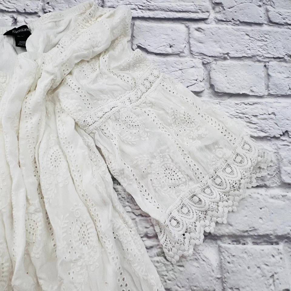 Vestido Corto Bohemio Karen Kane Blanco Ojales Encaje en Niveles L XL Femenino Foto 4 de 4