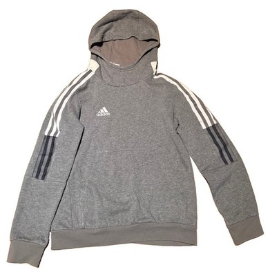 Adidas Hoody Grau Jungen Gr. 140 mit Kapuze und Tasche Sportlich