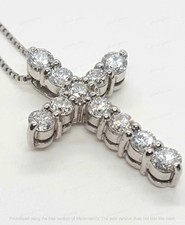 Ciondolo croce donna diamante creato in laboratorio taglio tondo 3,00 ct placcato oro bianco 14 kt