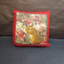 Handcrafted Leaf And Deer Throw Pillow 14" x 14"