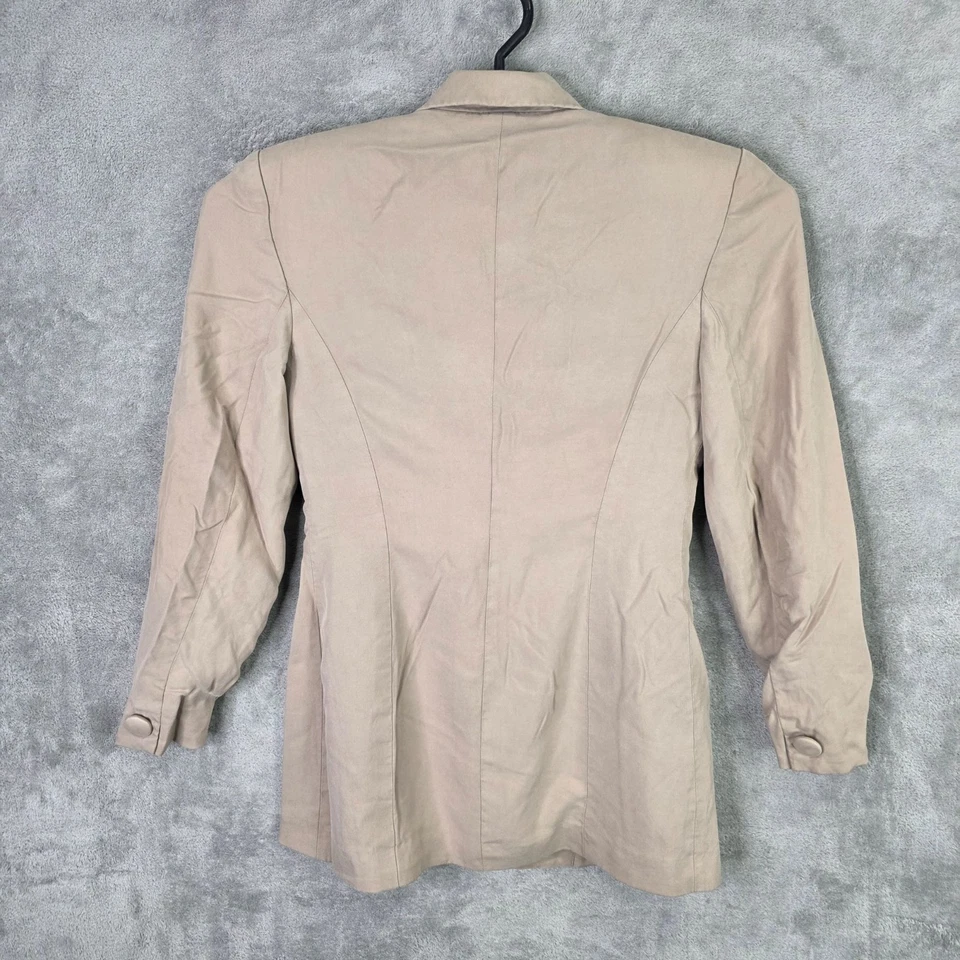 Traje Saville Mujer Beige 100% Seda Blazer Chaqueta Botón Único Talla 4 Foto 4 de 4