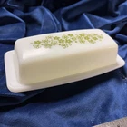 Pyrex Corelle Crazy Daisy Spring Blossom Butter Dish Vintage Green, 1/4 Pound