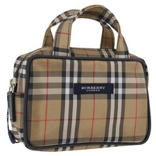 BURBERRY Nova Check Hand Bag Nylon Silver Beige Auth 166781