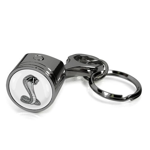 Ford Mustang Cobra Logo in White on Black Engine Piston Metal Key Chain - Picture 1 of 5