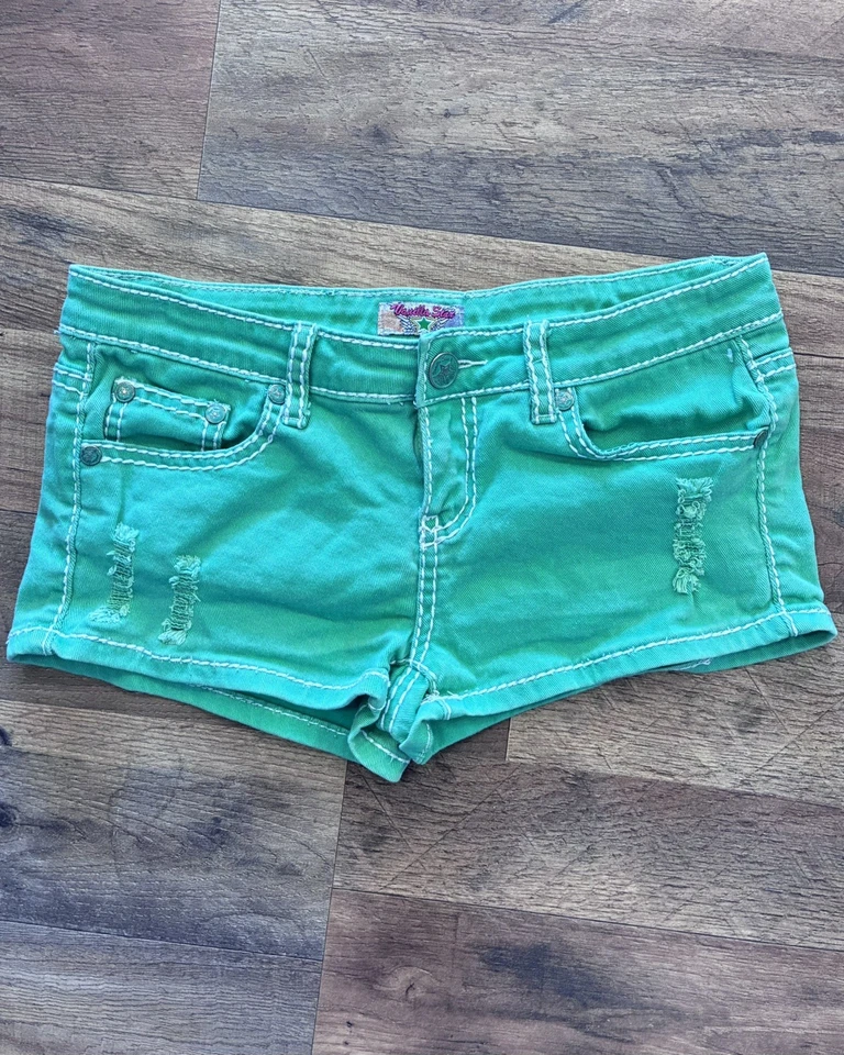 Винтажные неоново-зеленые мини шорты с заниженной талией размер 7 Y2K эмо сцена гранж 2000-е 90-е - Изображение 3 из 4