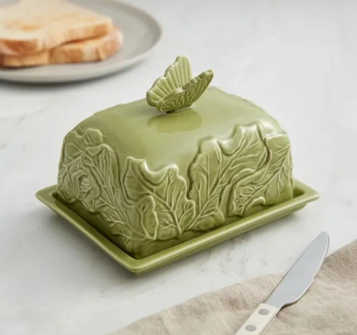 New Embossed Floral Reactive Glaze Stoneware Butter Dish, Perfect For You.