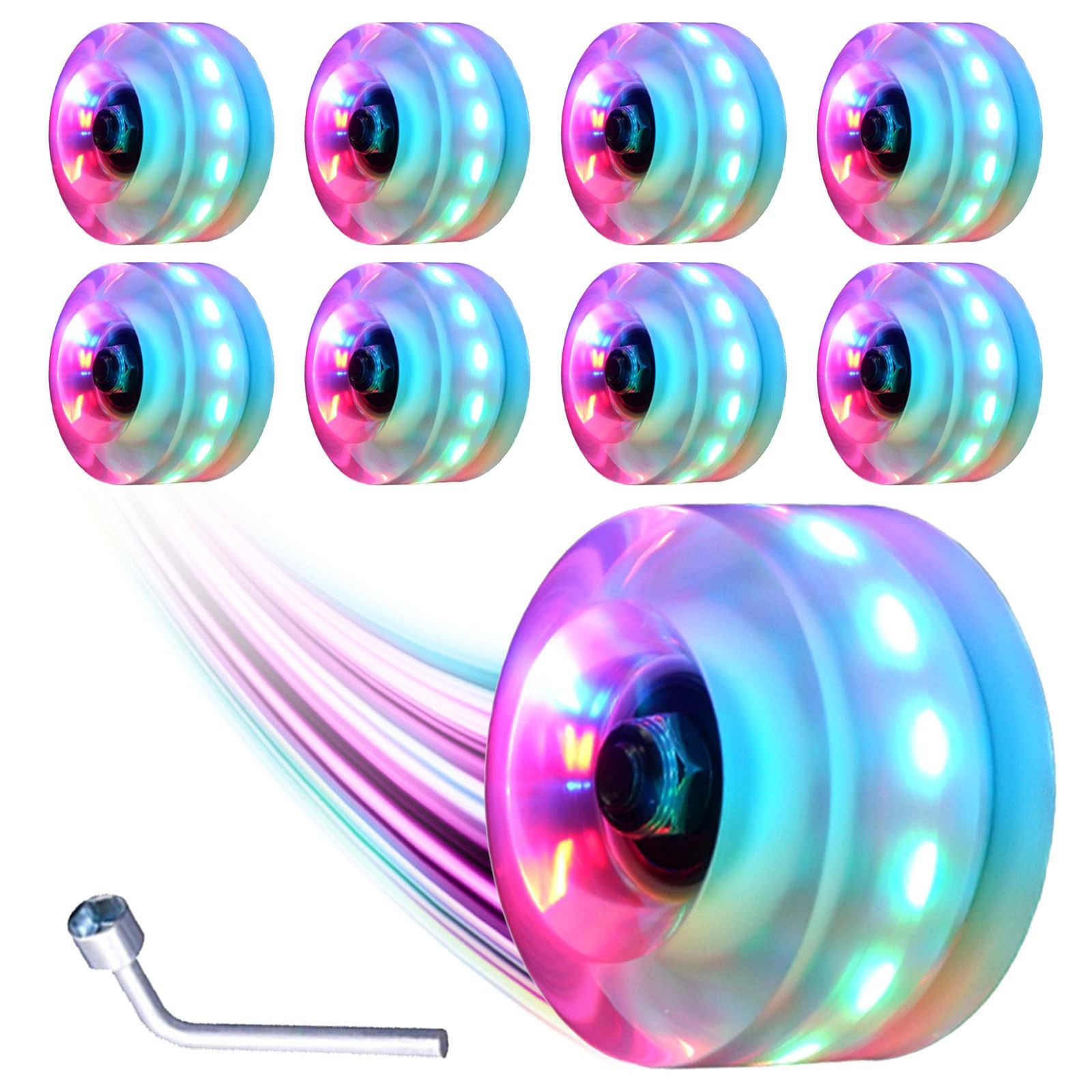 Light Up Roller Skate Wheels 8 Pack, 78A Hardness LED Skateb