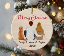Couple And Dog Ornament, Family Ornament With Pet, Couple Christmas OrnamenT