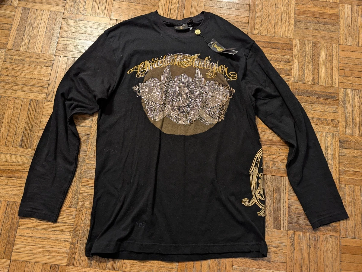 Christian Audigier Black Long Sleeve Hoodies & Sweatshirts for Men