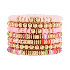 Surfer Heishi Clay Bead Bracelets for Women Bohemian Stackable Gold Beaded Stret
