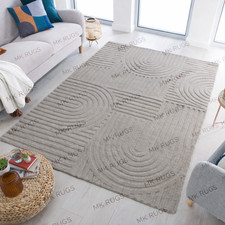 Hand Tufted Wool Area Rug Beige Modern Geometric Carpet Living Room Bedroom Rug