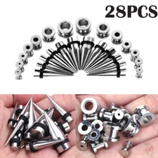 14-28PCS Stainless Steel Ear Stretching Kit Taper Screw Tunnel Starter 12G-00G
