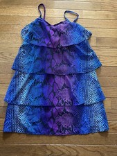 Girl's P.S. Blue  Purple Spaghetti Strap Tiered Dress Sz. 10