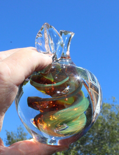 Marian Pyrcak Paperweight (Signed) Bohemian Swirl Art Glass Vintage Amber - Picture 12 of 14