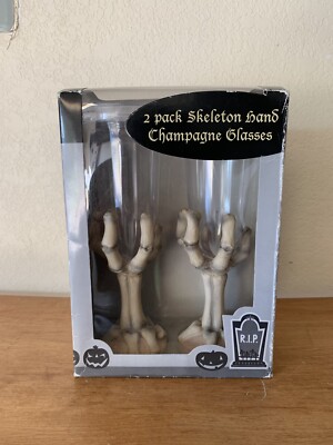 Vintage Halloween/Dia De Los Muertos Skeleton Hand Champagne Glasses (2 Pack)