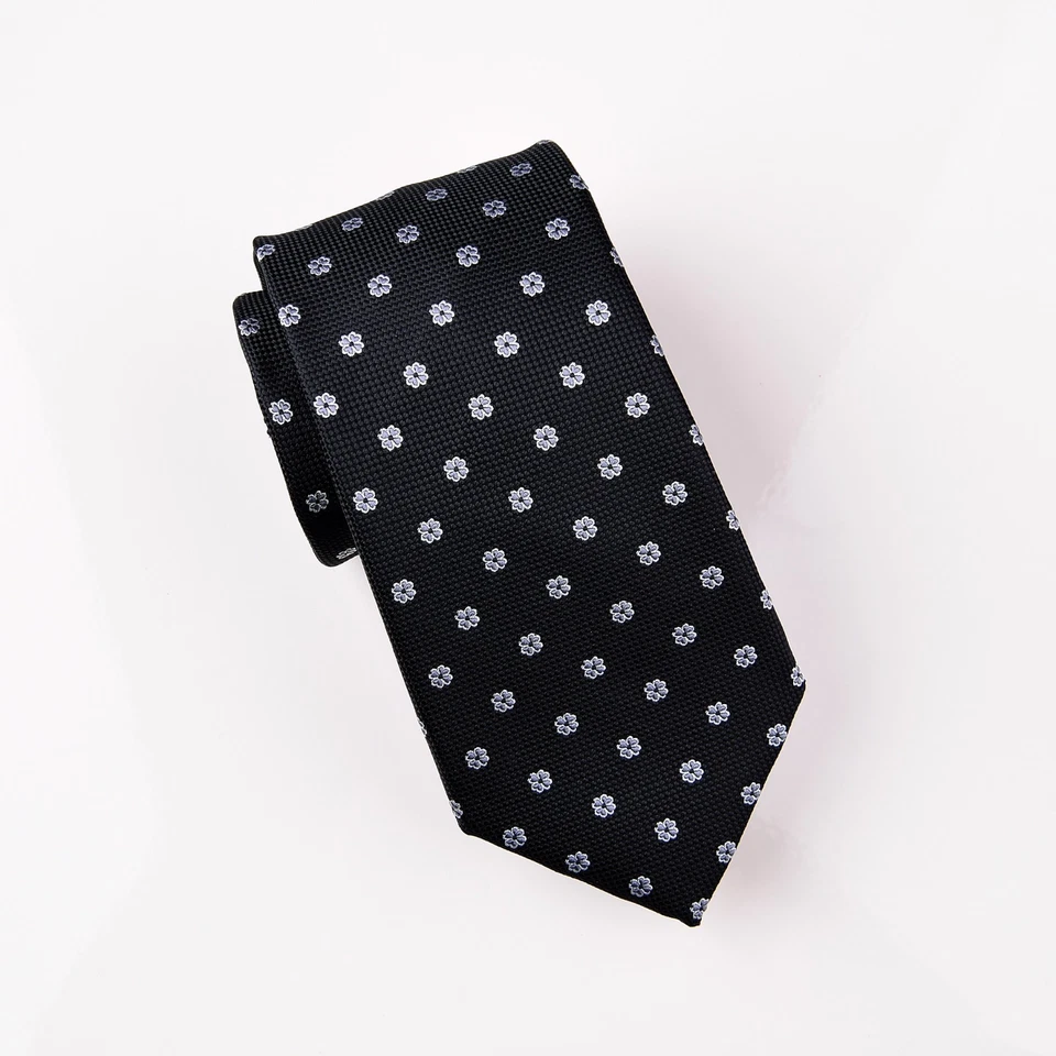 Corbata Floral Gris Suerte Cuatro Hojas Trébol Negro Estándar Regular 3" Moda Foto 3 de 4