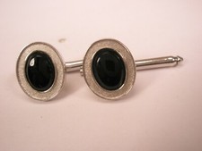 Singles 2 1/2" Black  Silver Tone Oval Vintage Formal Tux Prom Shirt Stud b200