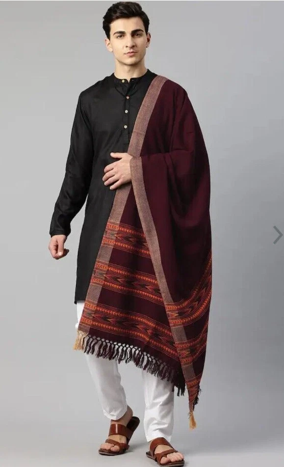 Black Kashmiri Embroidery Lining Woollen Shawl Pashmina Stole Wrap Art 40" X 80"