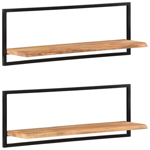 Wall Shelf Set of 2 Natural wood and black - Picture 10 of 11