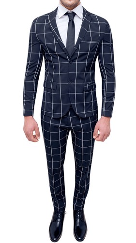 Abito completo uomo sartoriale blu quadri elegante slim fit | eBay