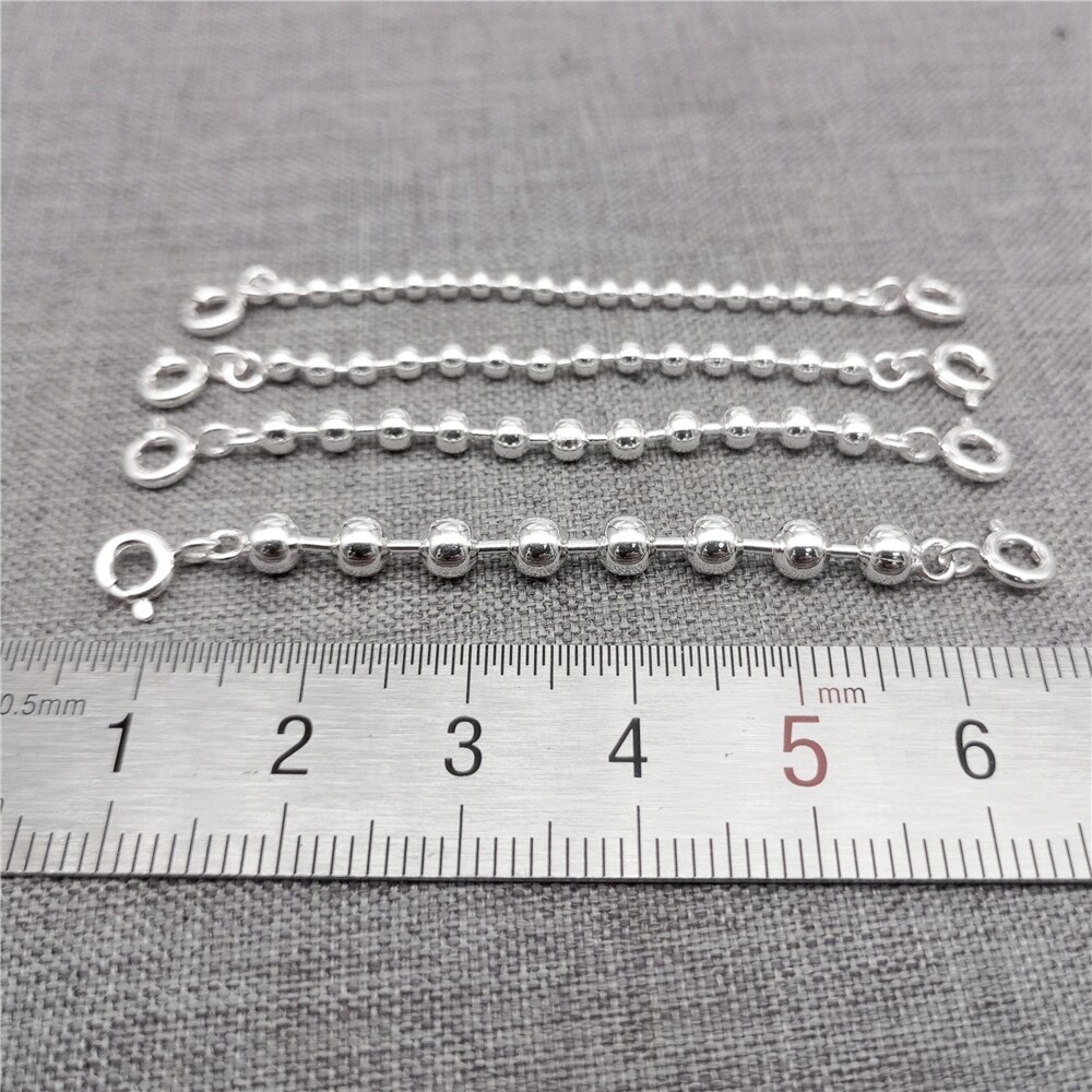 Sterling Silver Ball Bead Extension Chain w/ Spring Ring Clasp 60mm 80mm  100mm