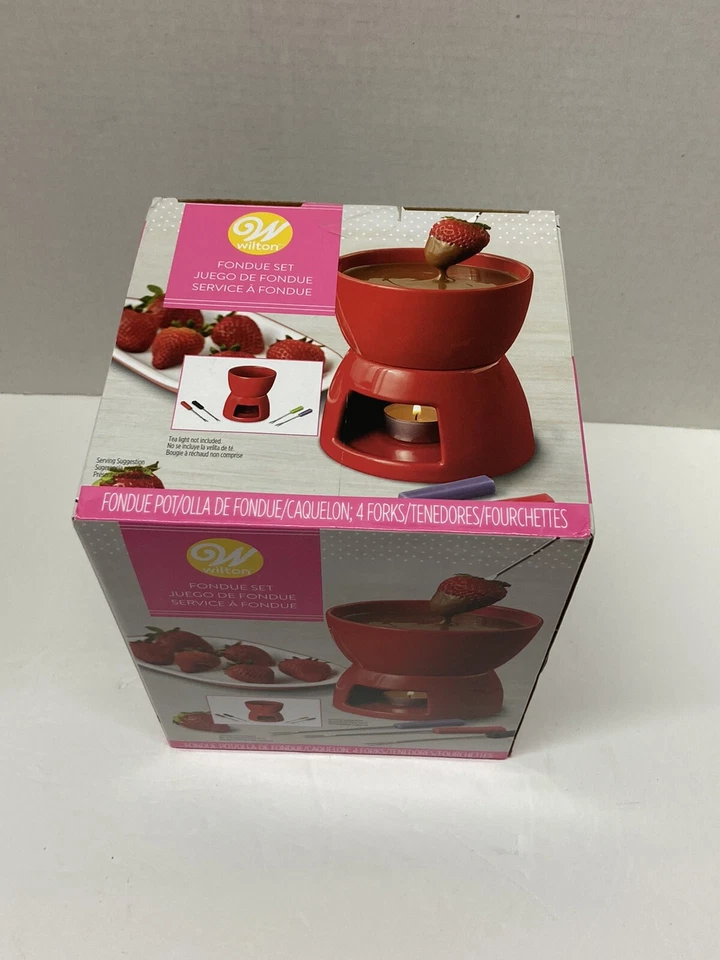 Wilton Fondue Set Forks Chocolate Dessert Snack Red Ceramic New Gift Party NEW - Image 2 of 4