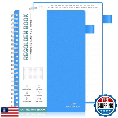 Regolden-Book Undated Spiral Dotted Notebook, Medium A5 Grid Journal Notebook