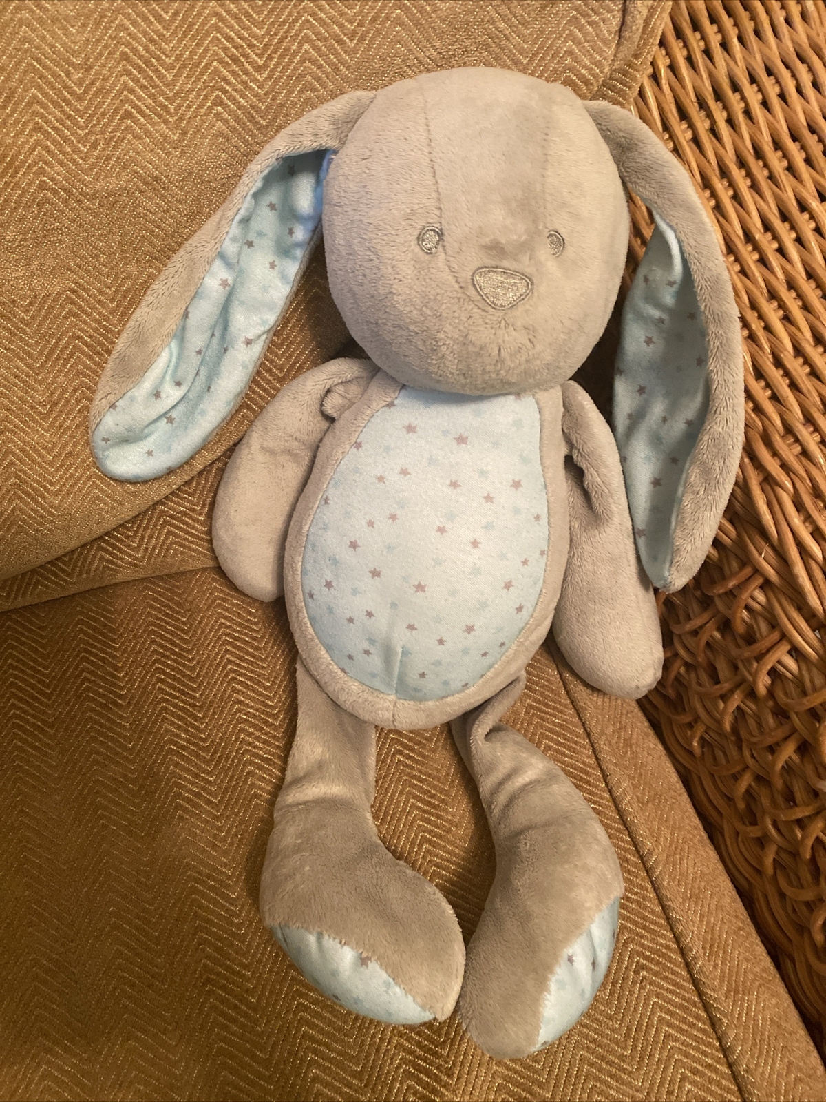 Tesco Carousel Cuddly Bunny Rabbit Grey Blue Stars Soft Toy Comforter 38cm (a13)