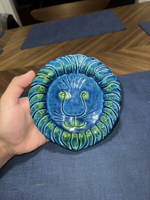 RARE Vintage Aldo Londi Bitossi Raymor Ceramic Blue Green Ashtray Italy MCM