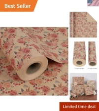 Reversible Pink Floral Kraft Wrap - Durable 17" x 60 ft for Weddings & Birthdays