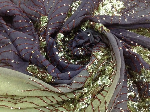 Om Vintage Dupatta Georgette Hand Embroidered Purple Stole Veil Scarves W-1742 - Picture 12 of 12