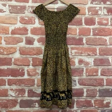 Just Love Dress Womens L Tan Black Animal Print Safari Beachy Stretchy Casual