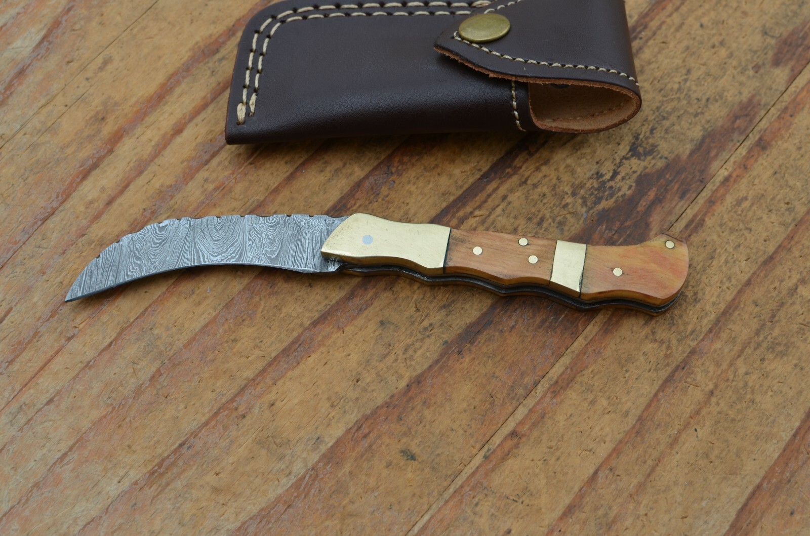 Custom Damascus Folding Knife - Eagle Collection K2173 Handcrafted Beauty-image