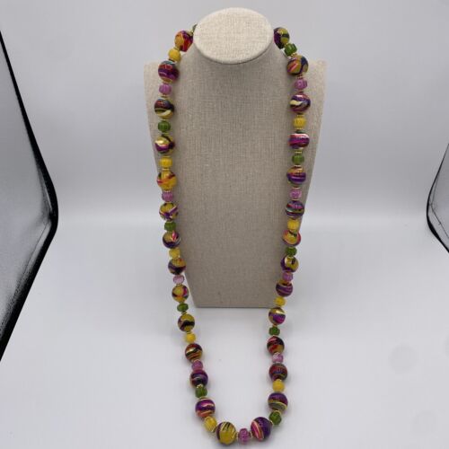 Vintage Mod Swirled Lucite Acrylic Chunky Candy Marble Bead Orb Planet Necklace! - Picture 2 of 6