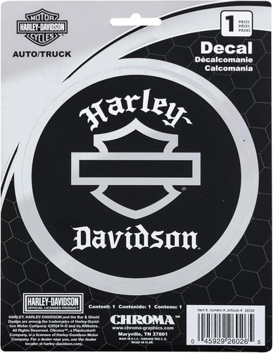 Harley-Davidson Round Bar & Shield in Black on Chrome, 5" Diameter, Easy Install - Picture 3 of 3