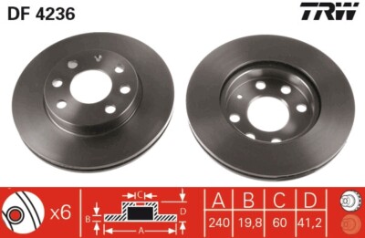 2 x TRW DF4236 Bremsscheibe für OPEL,VAUXHALL