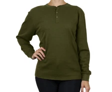 Galaxy by Harvic Women Waffle-Knit Henley Thermal Sweater Olive Size 2XL