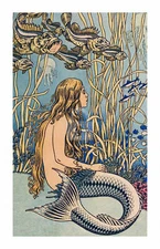 Vintage Pensive Mermaid Woman Old Postcard COPY